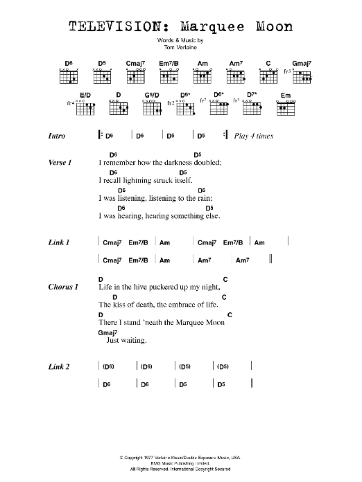 Television Marquee Moon sheet music notes and chords. Download Printable PDF.