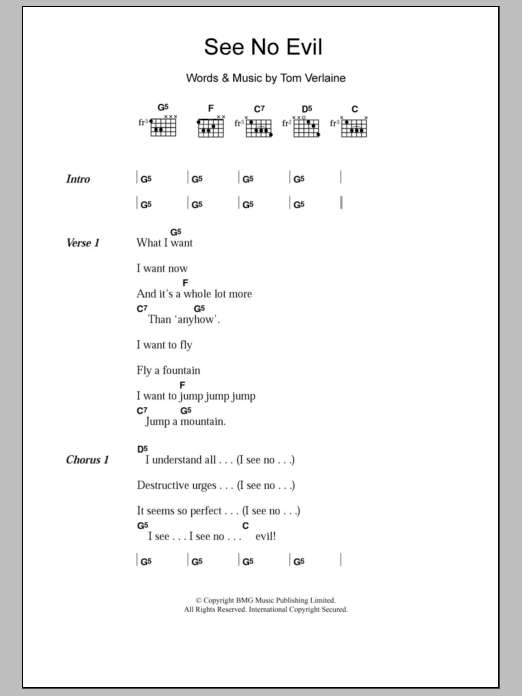 Television See No Evil sheet music notes and chords. Download Printable PDF.