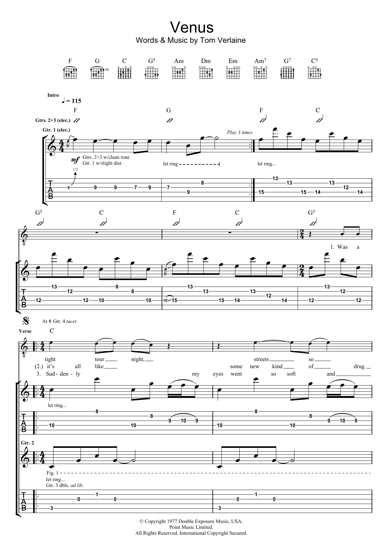 Learn to play Television Venus sheet music for Guitar Tab in minutes. Price: 7.8900$ Television Venus sheet music notes and chords arranged for Guitar Tab