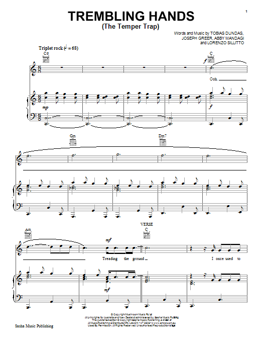 Learn to play Temper Trap Trembling Hands sheet music for Piano, Vocal & Guitar Chords (Right-Hand Melody) in minutes. Price: 7.8900$ Temper Trap Trembling Hands sheet music notes and chords arranged for Piano, Vocal & Guitar Chords (Right-Hand Melody)