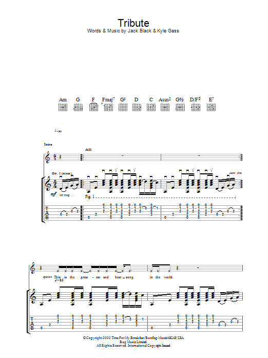 Tenacious D Tribute sheet music notes and chords. Download Printable PDF.