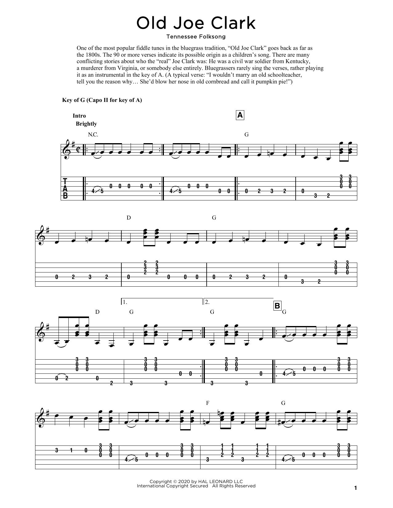 Tennessee Folksong Old Joe Clark (arr. Fred Sokolow) sheet music notes and chords. Download Printable PDF.