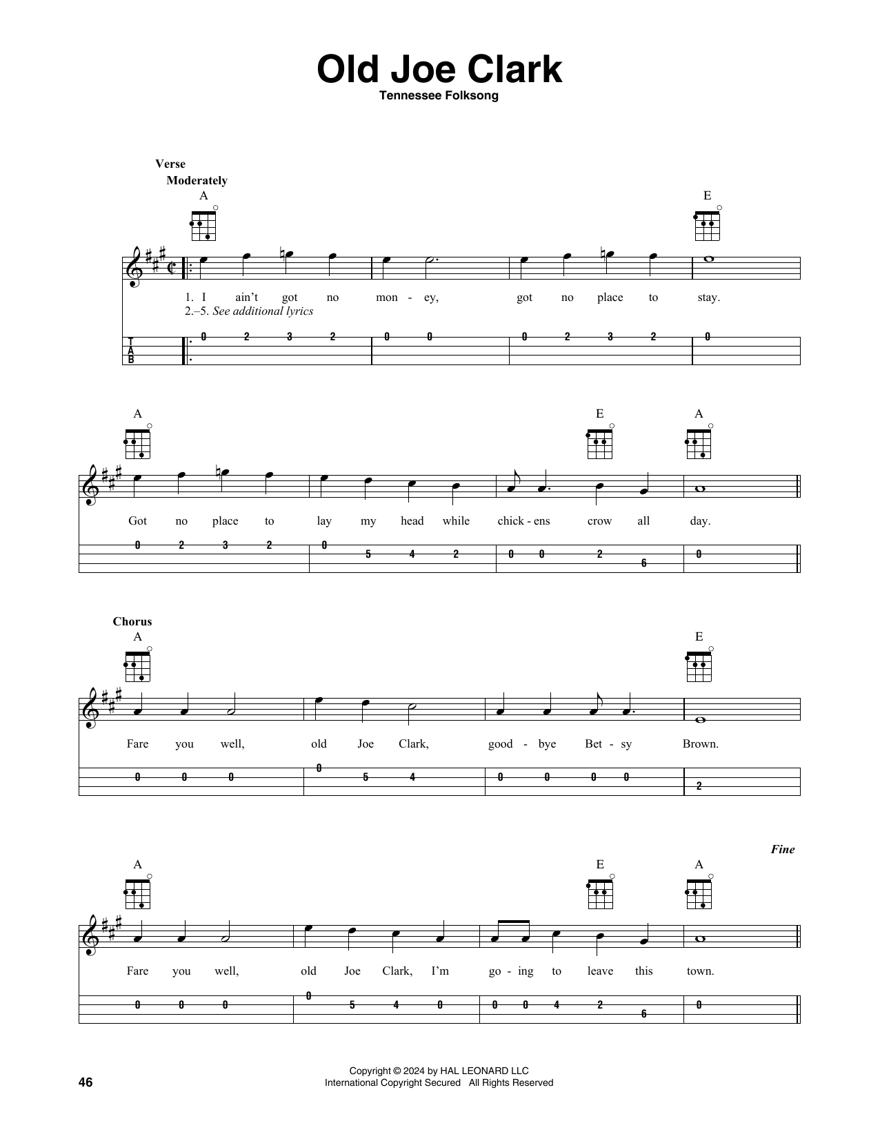 Traditional Folksong Old Joe Clark sheet music notes and chords. Download Printable PDF.