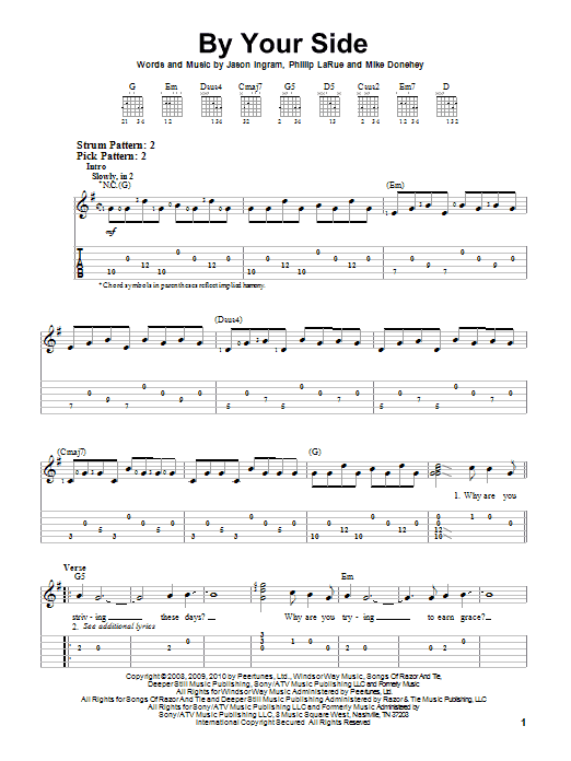 Tenth Avenue North By Your Side sheet music notes and chords. Download Printable PDF.