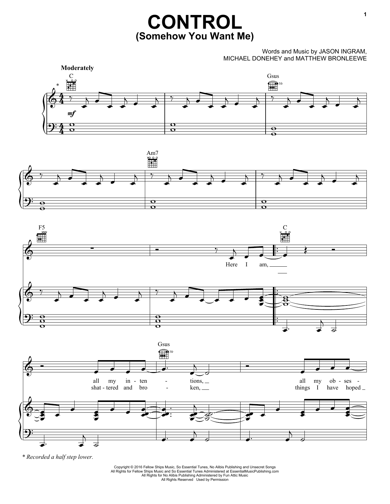 Tenth Avenue North Control (Somehow You Want Me) sheet music notes and chords. Download Printable PDF.