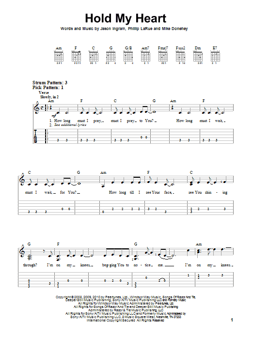 Tenth Avenue North Hold My Heart sheet music notes and chords. Download Printable PDF.