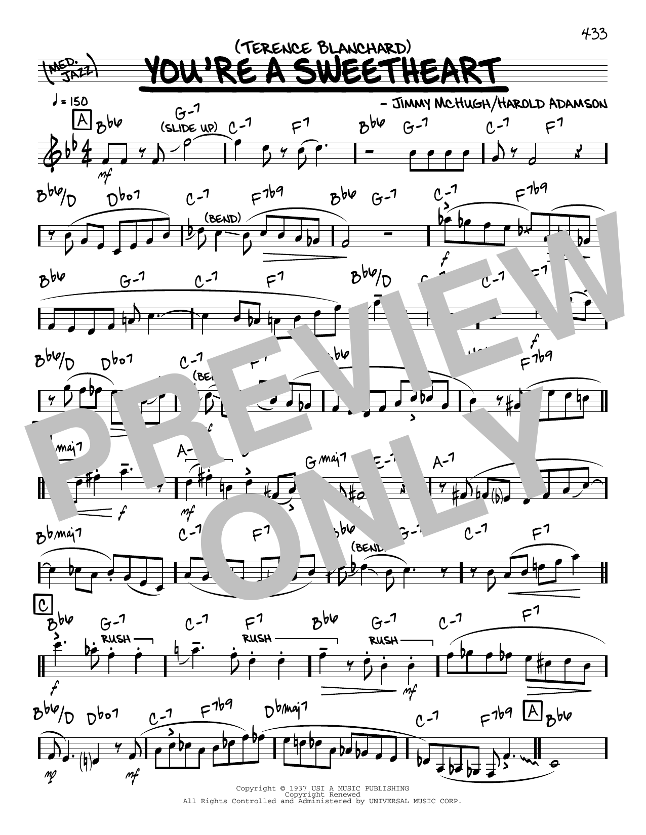 Terence Blanchard You're A Sweetheart (solo only) sheet music notes and chords arranged for Real Book – Melody & Chords