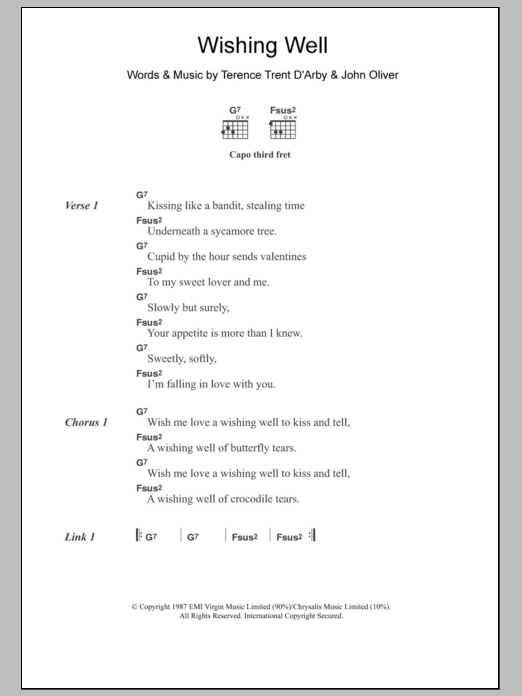 Terence Trent D'Arby Wishing Well sheet music notes and chords. Download Printable PDF.