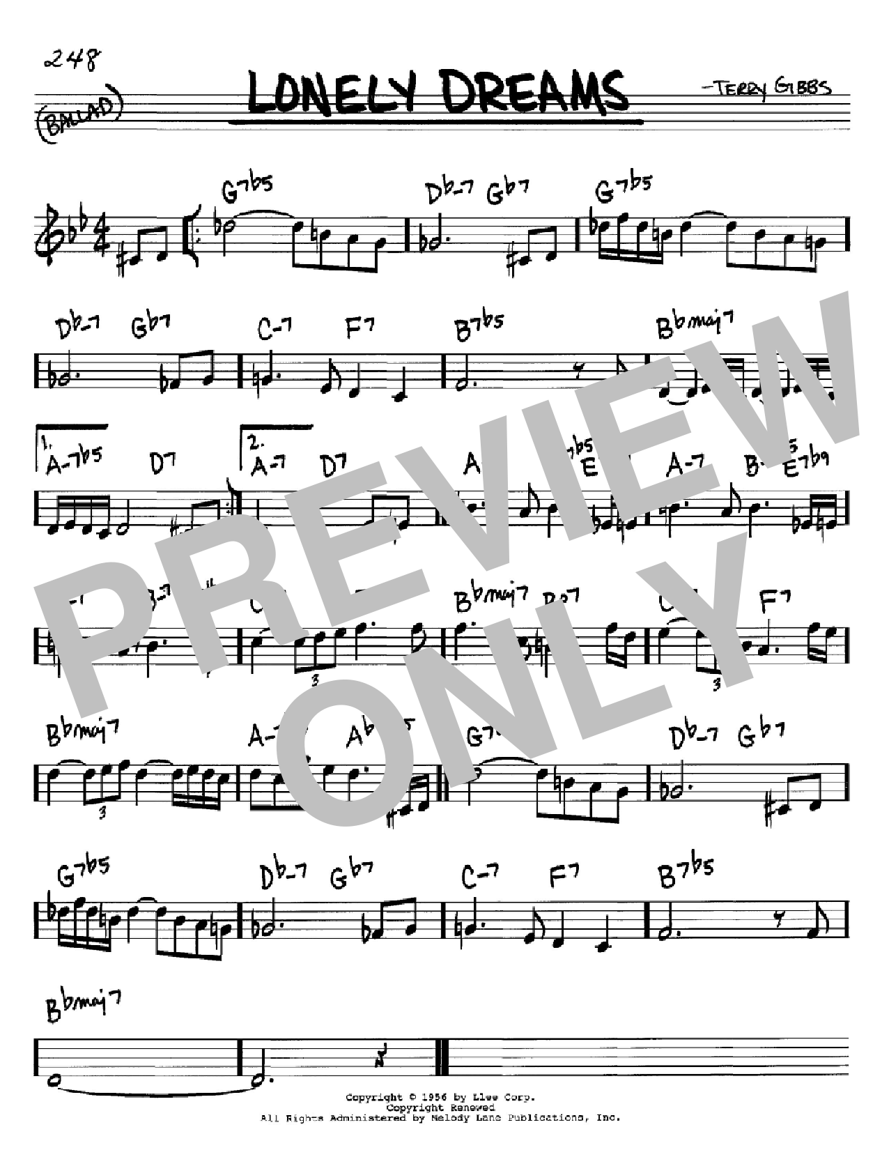 Terry Gibbs Lonely Dreams sheet music notes and chords arranged for Real Book – Melody & Chords – C Instruments