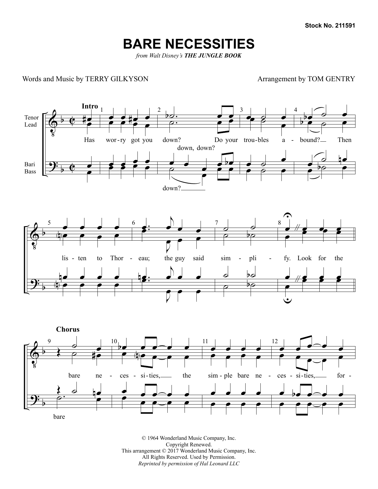 Terry Gilkyson Bare Necessities (from The Jungle Book) (arr. Tom Gentry) sheet music notes and chords arranged for SATB Choir