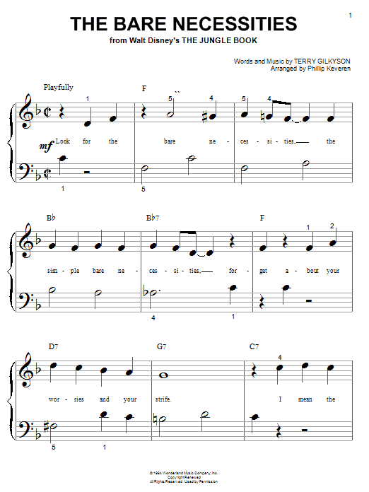 Terry Gilkyson The Bare Necessities sheet music notes and chords. Download Printable PDF.