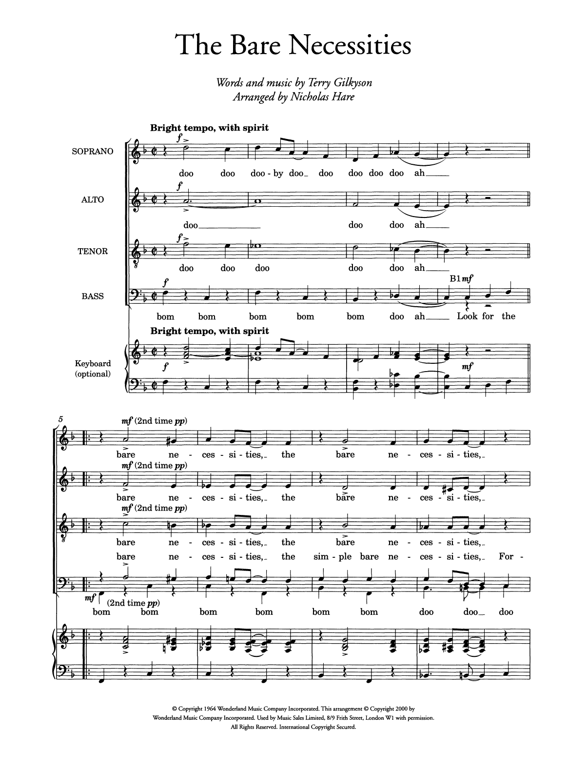 Terry Gilkyson The Bare Necessities (from Disney's The Jungle Book) (arr. Nicholas Hare) sheet music notes and chords. Download Printable PDF.