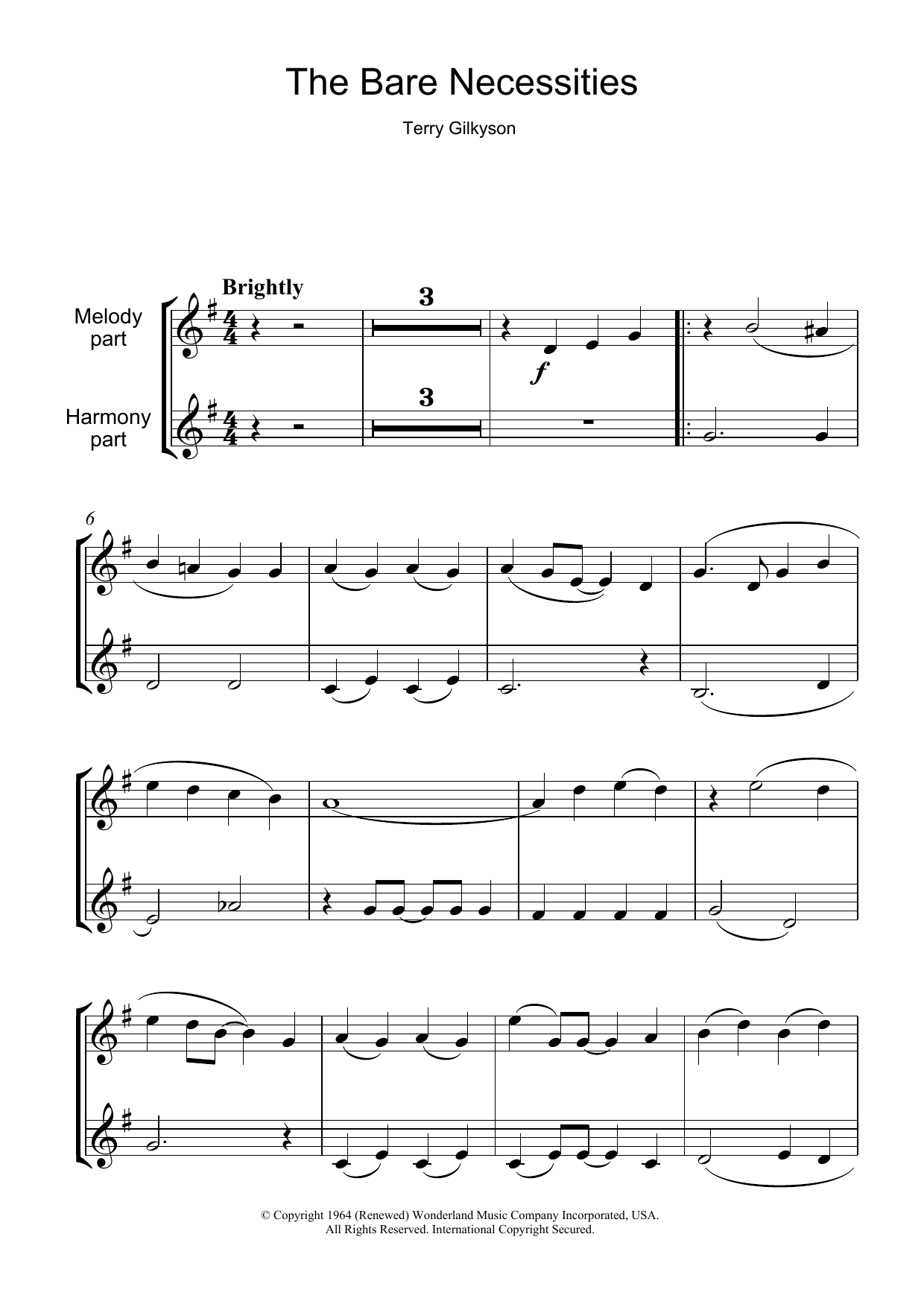 Terry Gilkyson The Bare Necessities (from Disney's The Jungle Book) sheet music notes and chords arranged for Flute Solo