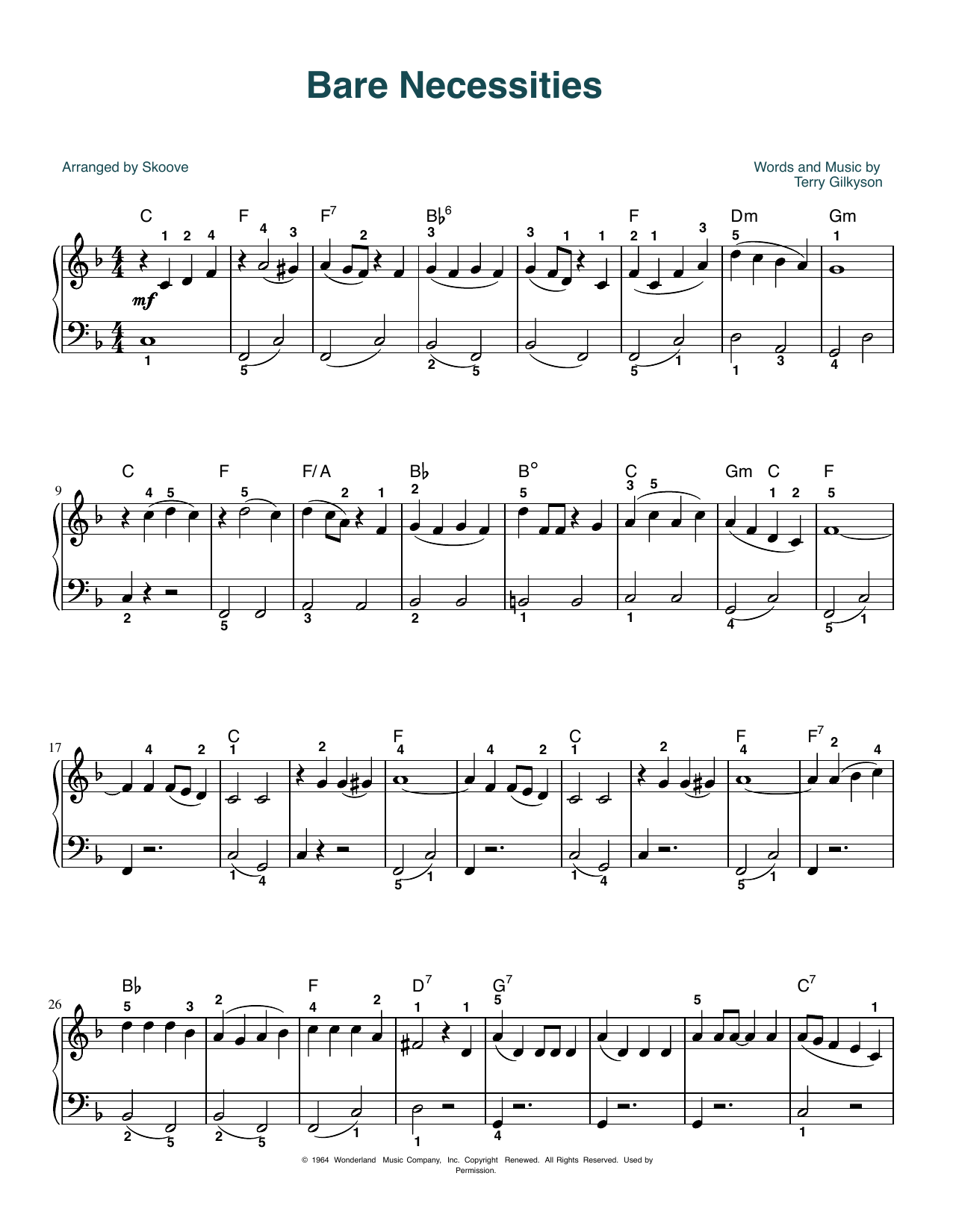 Terry Gilkyson The Bare Necessities (from The Jungle Book) (arr. Skoove) sheet music notes and chords. Download Printable PDF.