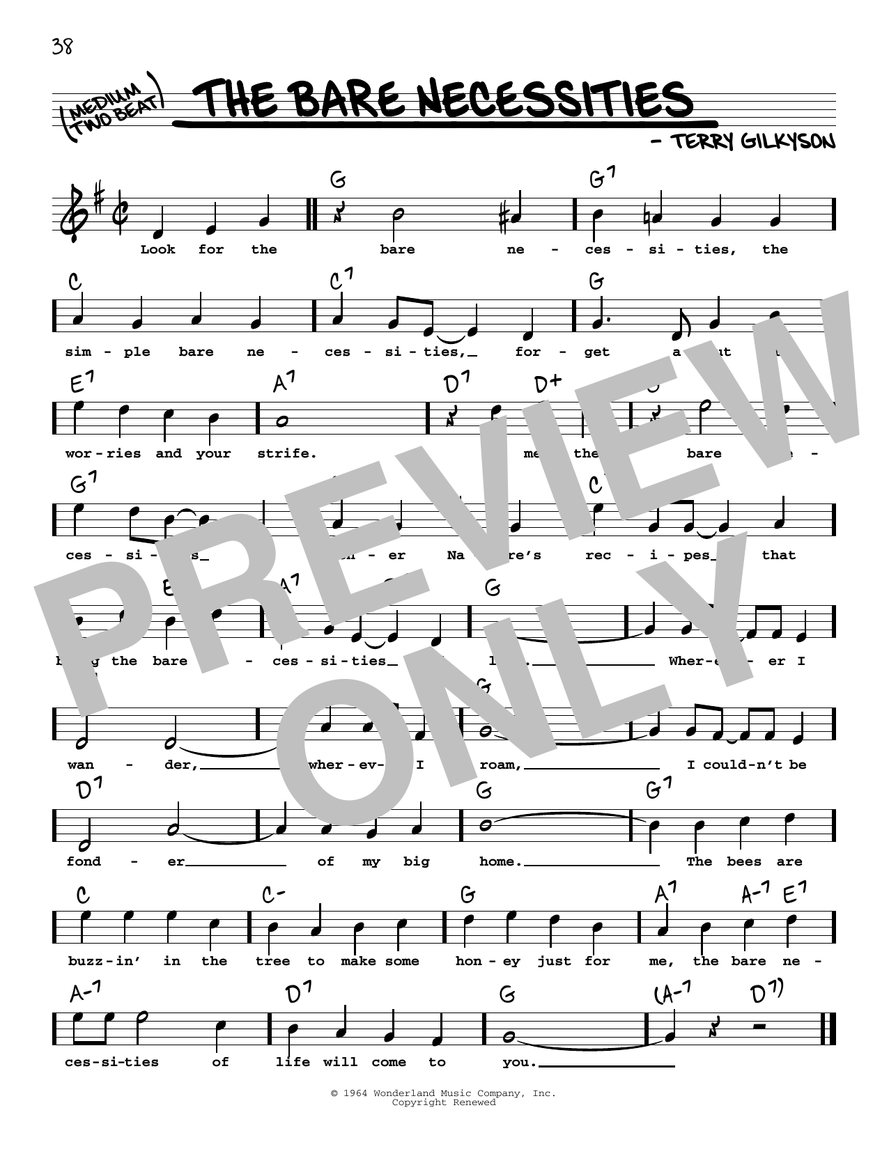Learn to play Terry Gilkyson The Bare Necessities (High Voice) sheet music for Real Book – Melody, Lyrics & Chords in minutes. Price: 5.9900$ Terry Gilkyson The Bare Necessities (High Voice) sheet music notes and chords arranged for Real Book – Melody, Lyrics & Chords