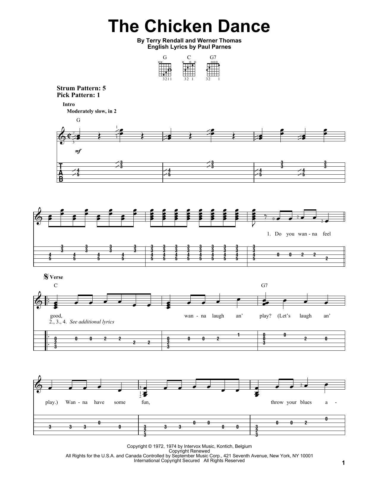 Terry Rendall The Chicken Dance sheet music notes and chords. Download Printable PDF.