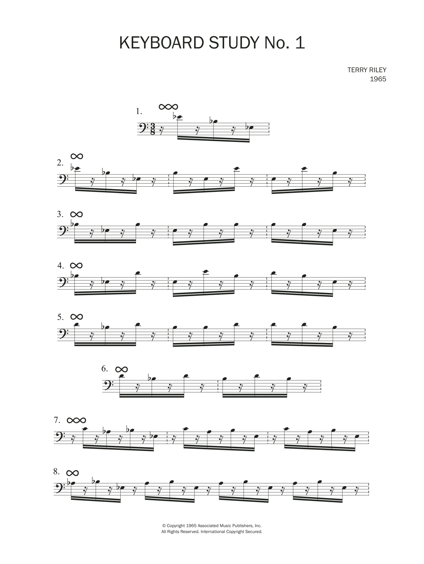 Learn to play Terry Riley Keyboard Study No.1 sheet music for Piano Solo in minutes. Price: 7.8900$ Terry Riley Keyboard Study No.1 sheet music notes and chords arranged for Piano Solo