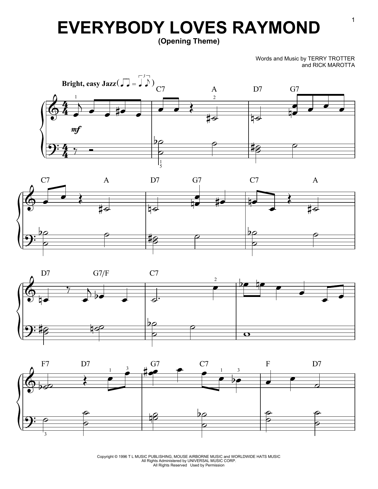 Terry Trotter and Rick Marotta Everybody Loves Raymond (Opening Theme) sheet music notes and chords. Download Printable PDF.