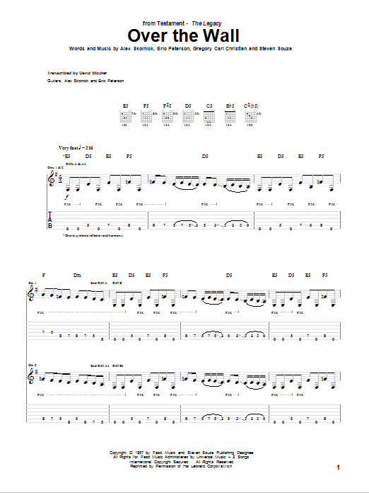 Learn to play Testament Over The Wall sheet music for Guitar Tab in minutes. Price: 7.8900$ Testament Over The Wall sheet music notes and chords arranged for Guitar Tab