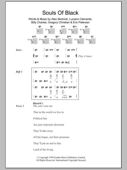 Testament Souls Of Black sheet music notes and chords. Download Printable PDF.