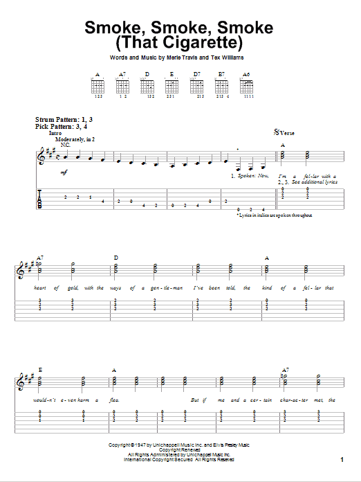 Tex Williams Smoke, Smoke, Smoke (That Cigarette) sheet music notes and chords. Download Printable PDF.