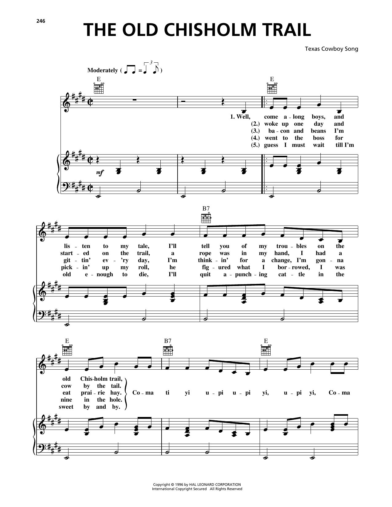 Texas Cowboy Song The Old Chisholm Trail sheet music notes and chords. Download Printable PDF.