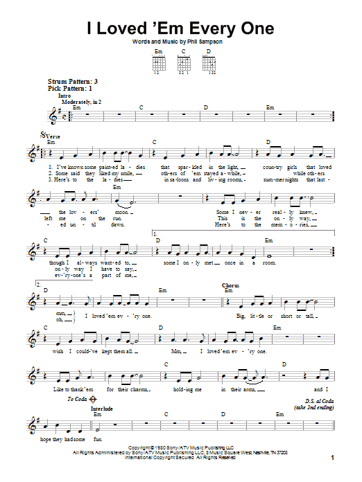 T.G. Sheppard I Loved 'Em Every One sheet music notes and chords arranged for Easy Guitar