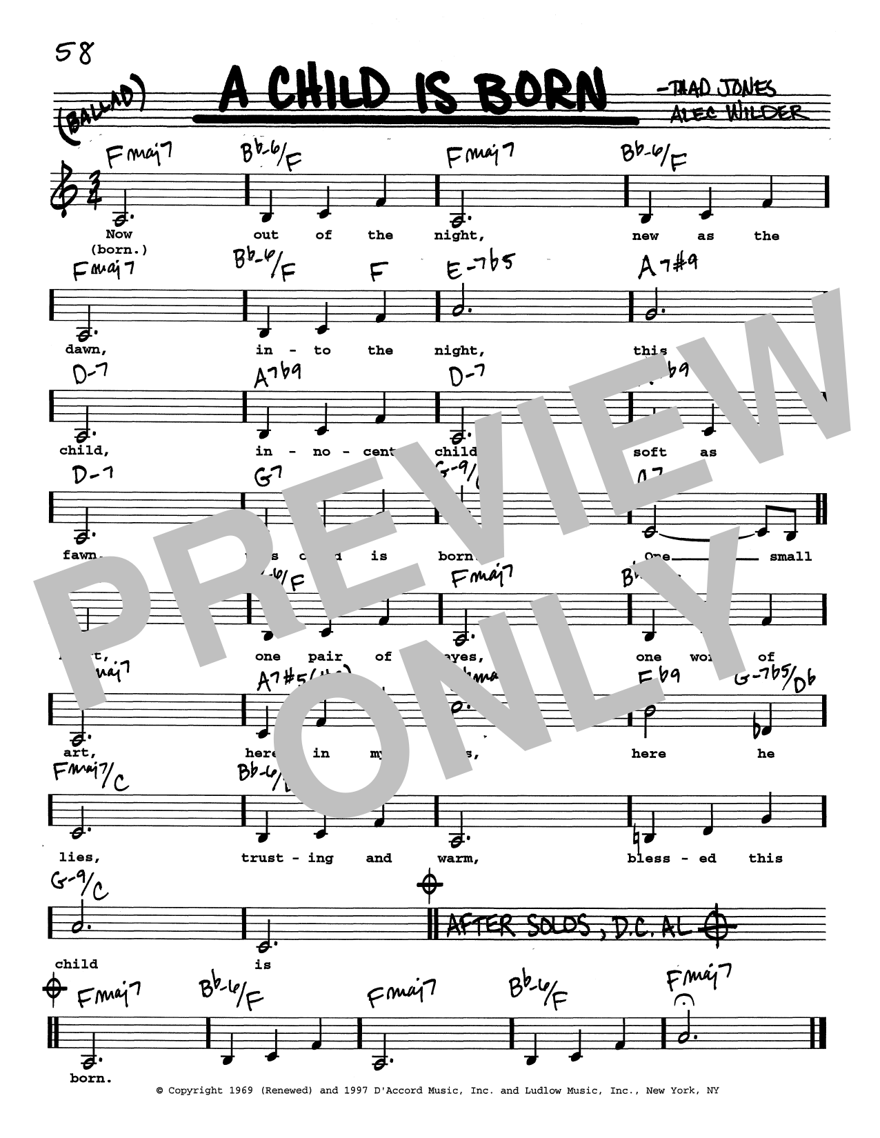 Thad Jones A Child Is Born (Low Voice) sheet music notes and chords. Download Printable PDF.