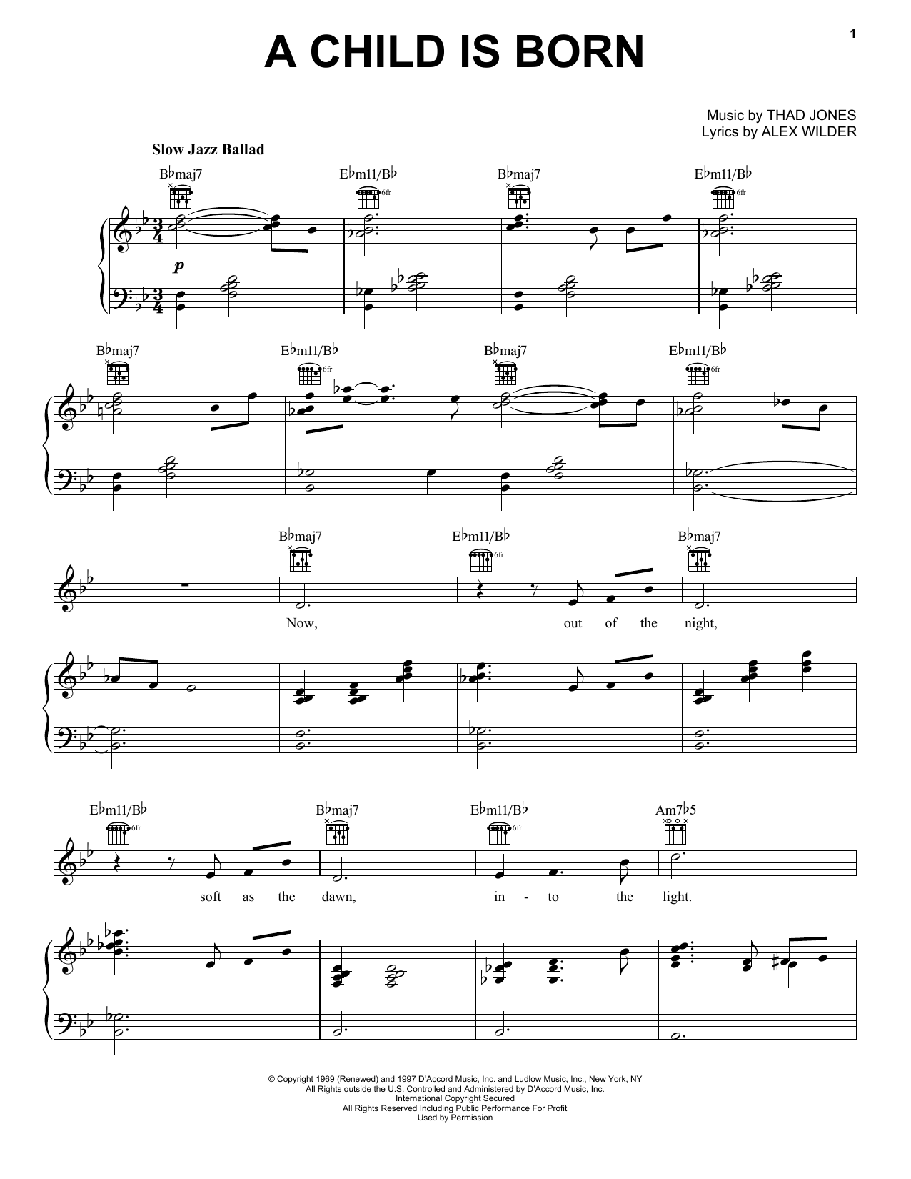 Thad Jones A Child Is Born sheet music notes and chords. Download Printable PDF.