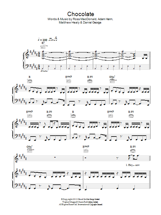 The 1975 Chocolate sheet music notes and chords arranged for Piano, Vocal & Guitar Chords