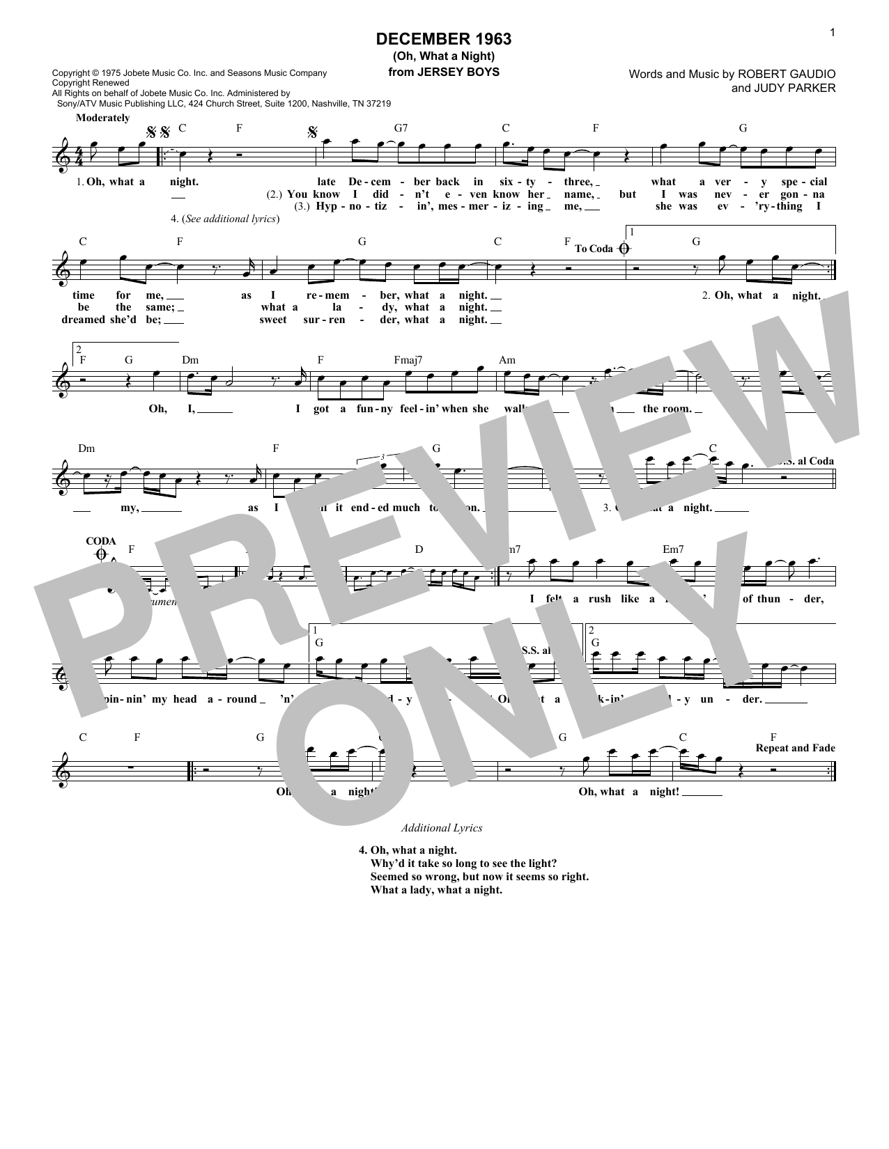 The 4 Seasons December 1963 (Oh, What A Night) sheet music notes and chords. Download Printable PDF.