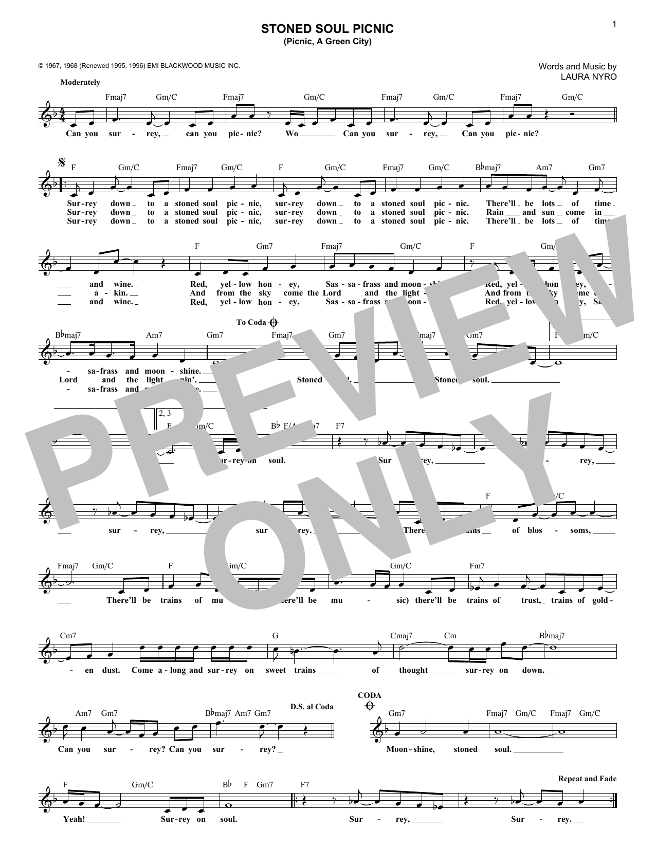 Learn to play The 5th Dimension Stoned Soul Picnic (Picnic, A Green City) sheet music for Lead Sheet / Fake Book in minutes. Price: 5.9900$ The 5th Dimension Stoned Soul Picnic (Picnic, A Green City) sheet music notes and chords arranged for Lead Sheet / Fake Book