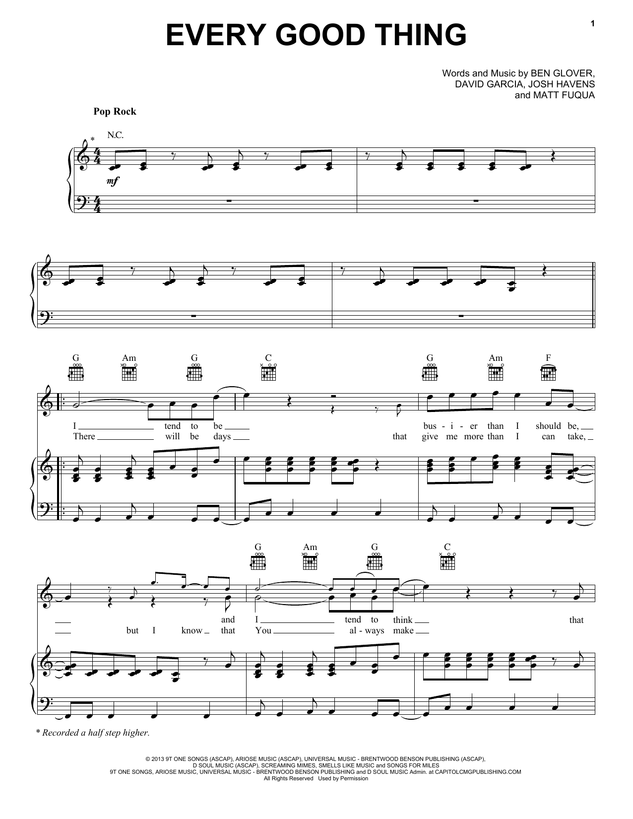 Learn to play The Afters Every Good Thing sheet music for Piano, Vocal & Guitar Chords (Right-Hand Melody) in minutes. Price: 7.8900$ The Afters Every Good Thing sheet music notes and chords arranged for Piano, Vocal & Guitar Chords (Right-Hand Melody)