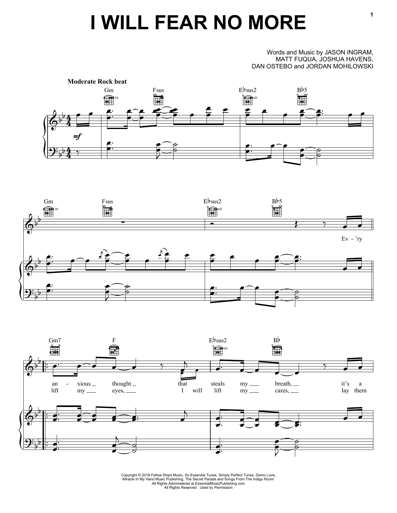 The Afters I Will Fear No More sheet music notes and chords. Download Printable PDF.