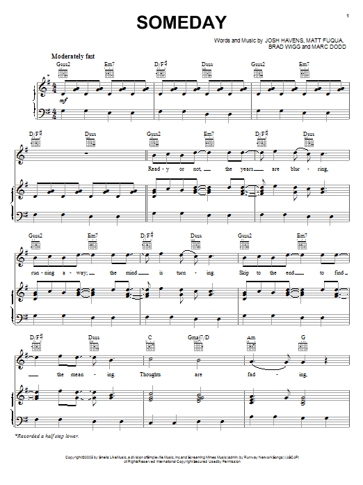 The Afters Someday sheet music notes and chords arranged for Piano, Vocal & Guitar Chords (Right-Hand Melody)