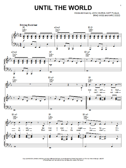 Learn to play The Afters Until The World sheet music for Piano, Vocal & Guitar Chords (Right-Hand Melody) in minutes. Price: 7.8900$ The Afters Until The World sheet music notes and chords arranged for Piano, Vocal & Guitar Chords (Right-Hand Melody)