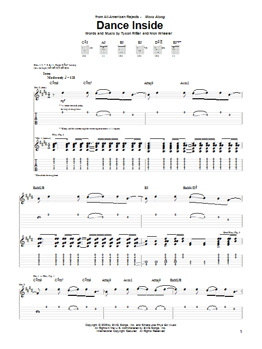 Learn to play The All-American Rejects Dance Inside sheet music for Guitar Tab in minutes. Price: 7.8900$ The All-American Rejects Dance Inside sheet music notes and chords arranged for Guitar Tab