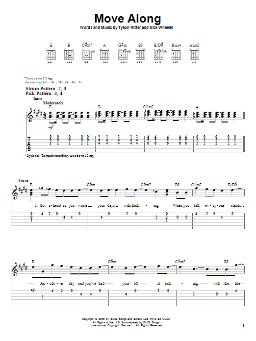 The All-American Rejects Move Along sheet music notes and chords. Download Printable PDF.