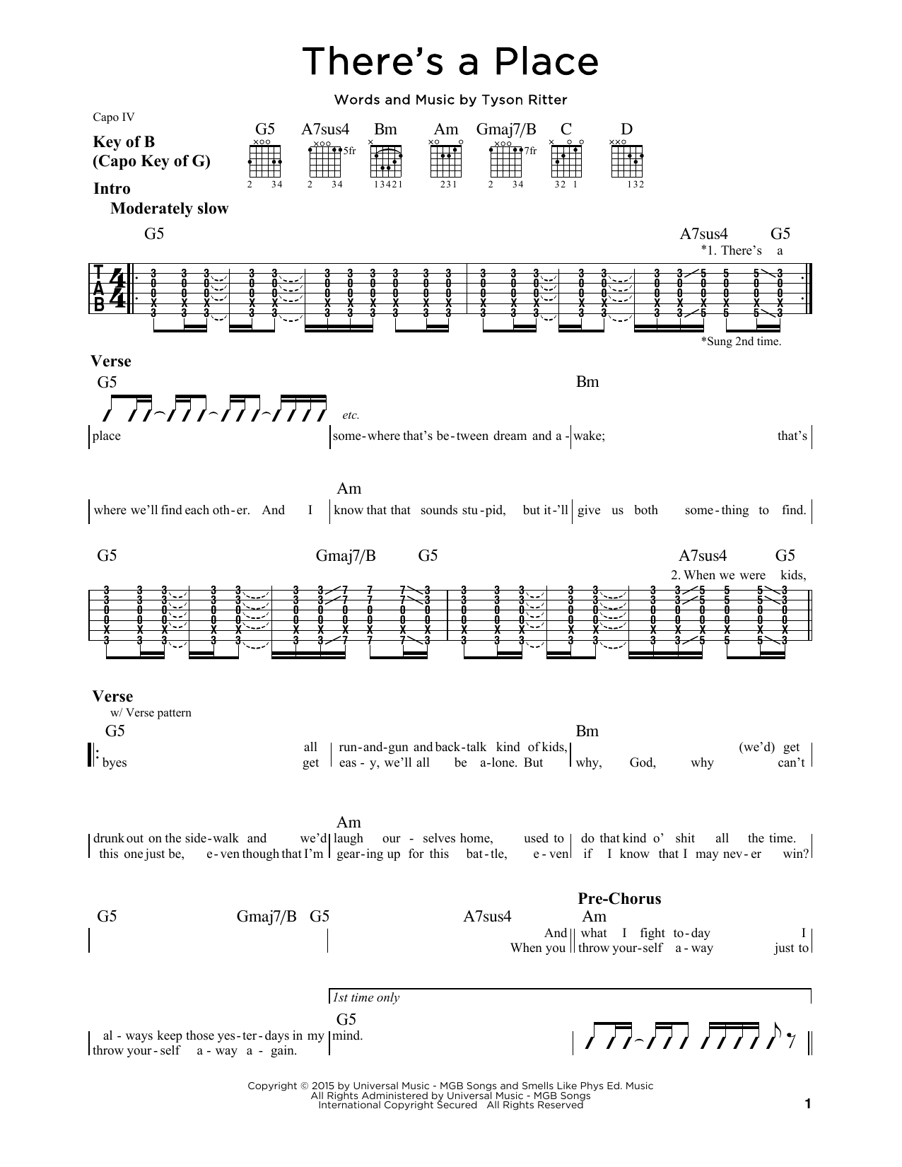 The All-American Rejects There's A Place sheet music notes and chords. Download Printable PDF.