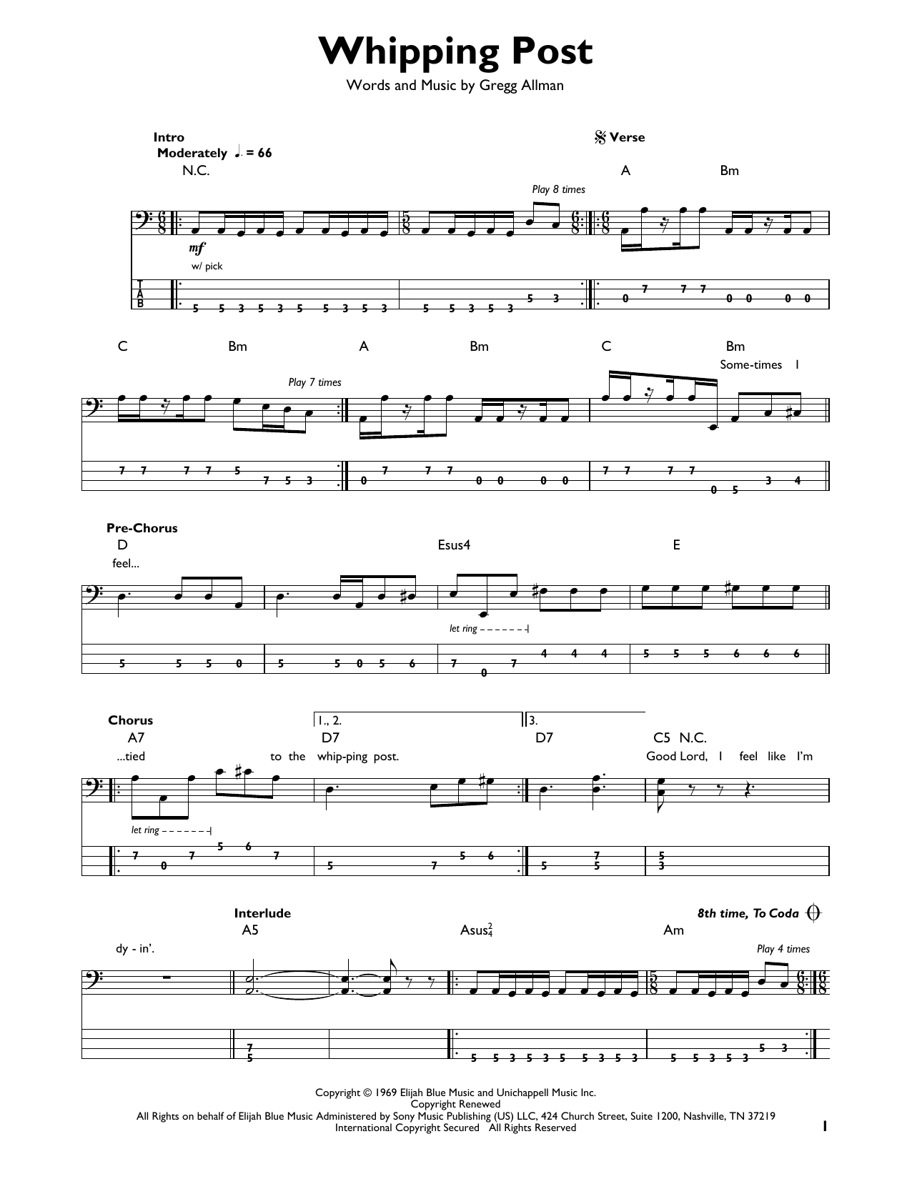 Learn to play The Allman Brothers Band Whipping Post sheet music for Easy Bass Tab in minutes. Price: 5.9900$ The Allman Brothers Band Whipping Post sheet music notes and chords arranged for Easy Bass Tab