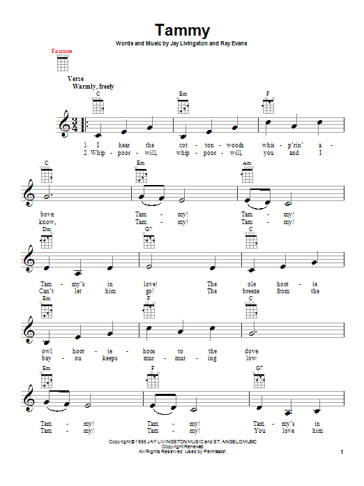 The Ames Brothers Tammy sheet music notes and chords. Download Printable PDF.