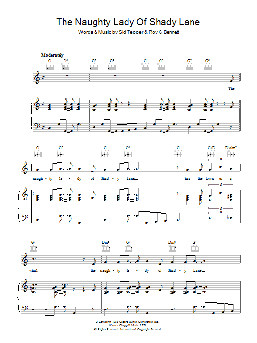 The Ames Brothers The Naughty Lady Of Shady Lane sheet music notes and chords. Download Printable PDF.