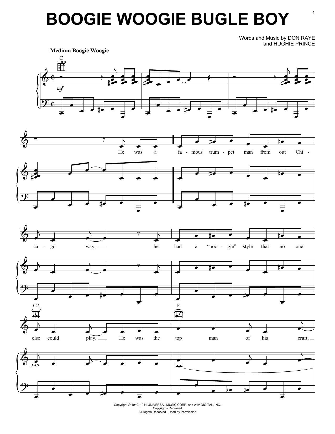 The Andrews Sisters Boogie Woogie Bugle Boy sheet music notes and chords. Download Printable PDF.