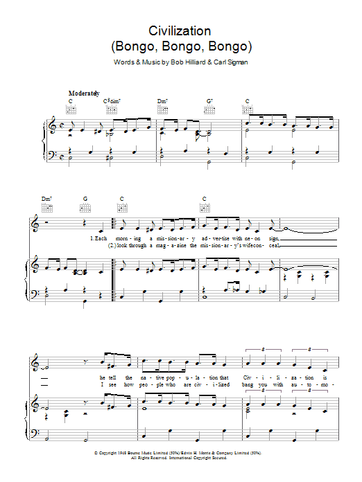 Andrews Sisters Civilization (Bongo Bongo Bongo) sheet music notes and chords arranged for Piano, Vocal & Guitar Chords