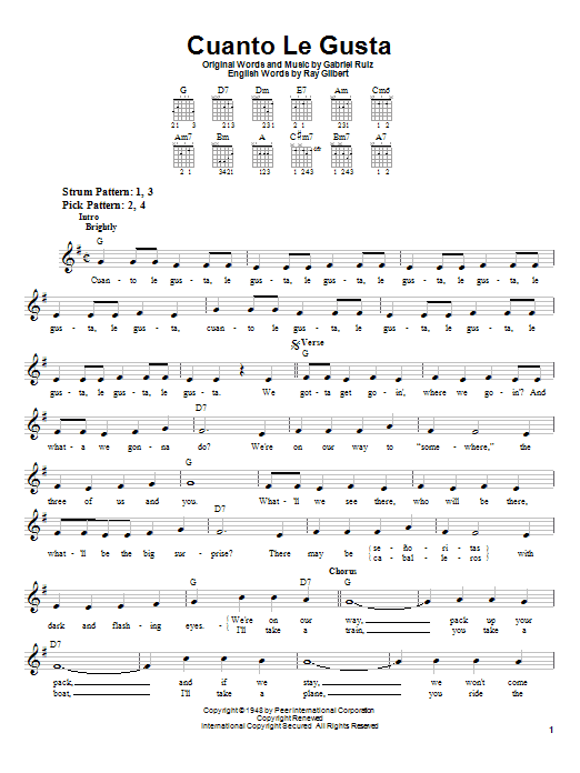 The Andrews Sisters Cuanto Le Gusta sheet music notes and chords. Download Printable PDF.