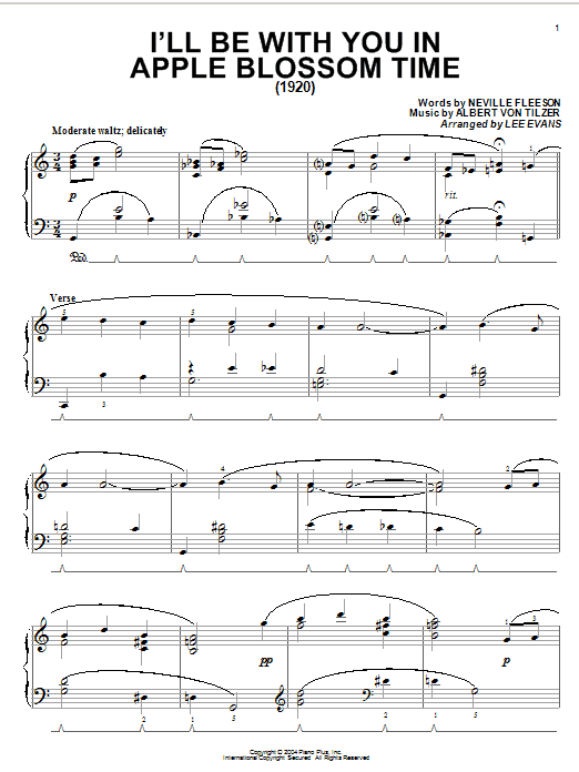 Learn to play The Andrews Sisters I'll Be With You In Apple Blossom Time sheet music for Piano Solo in minutes. Price: 7.8900$ The Andrews Sisters I'll Be With You In Apple Blossom Time sheet music notes and chords arranged for Piano Solo