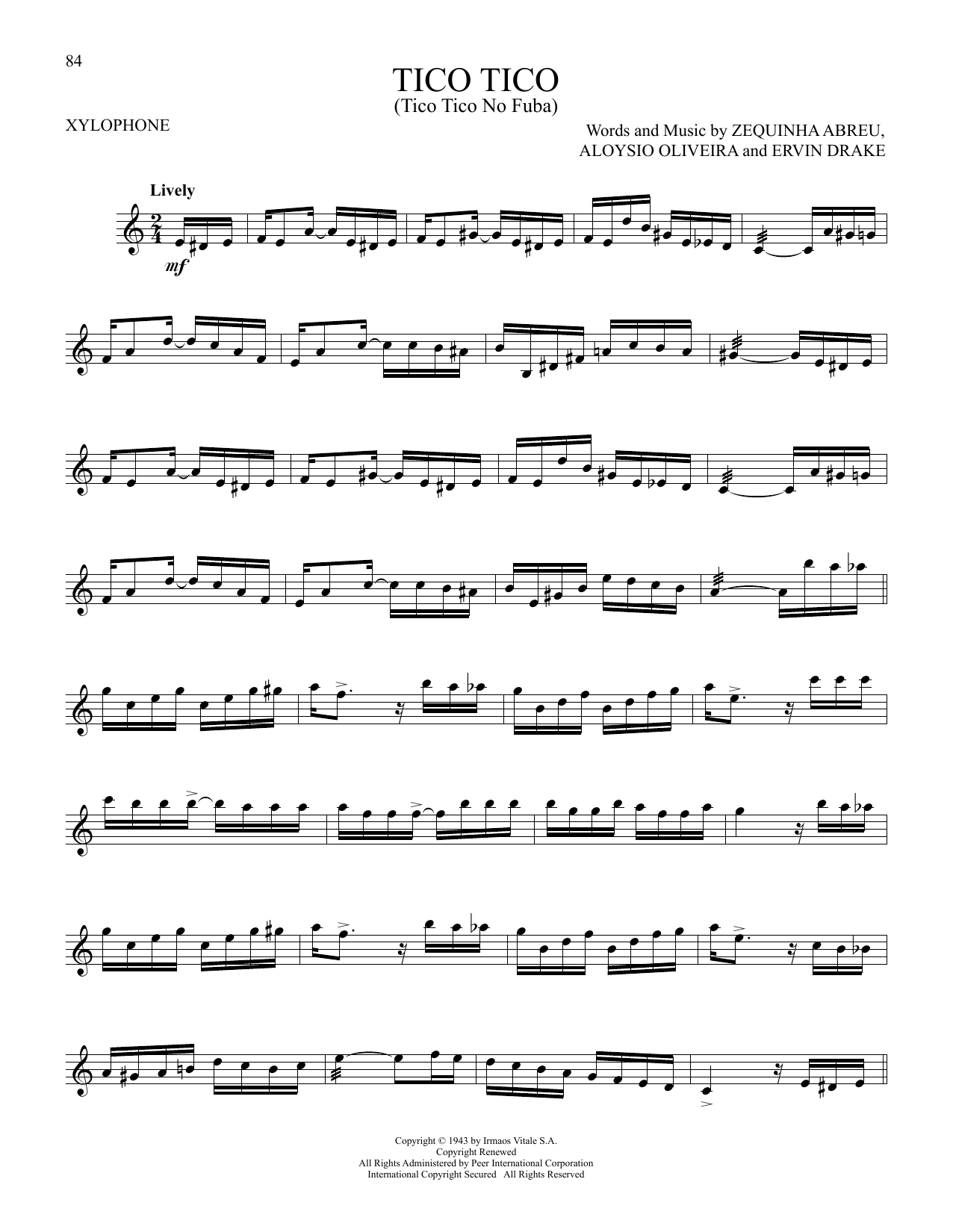 Learn to play The Andrews Sisters Tico Tico (Tico Tico No Fuba) sheet music for Xylophone Solo in minutes. Price: 3.9900$ The Andrews Sisters Tico Tico (Tico Tico No Fuba) sheet music notes and chords arranged for Xylophone Solo