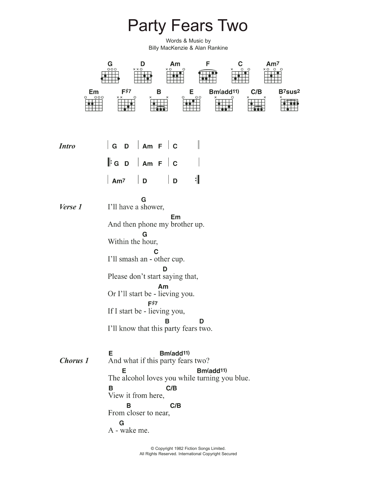 The Associates Party Fears Two sheet music notes and chords. Download Printable PDF.