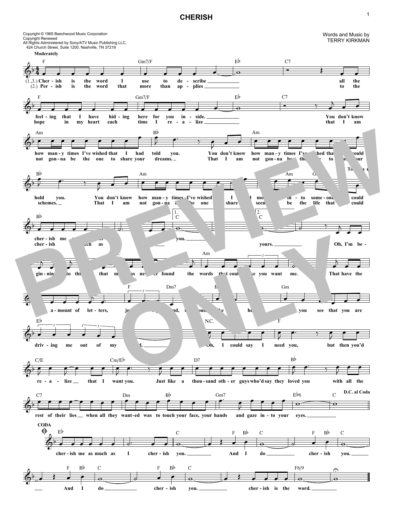 The Association Cherish sheet music notes and chords. Download Printable PDF.