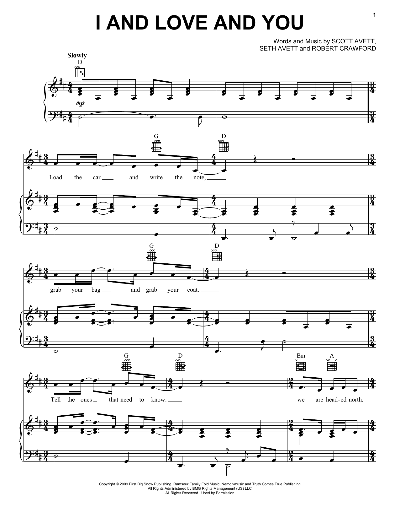 The Avett Brothers I And Love And You sheet music notes and chords. Download Printable PDF.